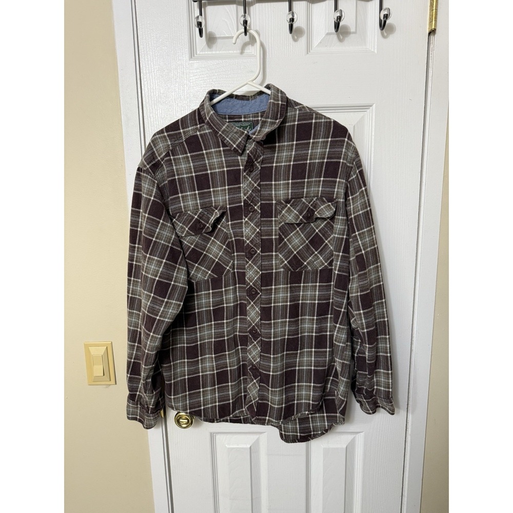 Woolrich Mens Plaid Flannel Button Up Brown Long Sleeve Shirt Size Large